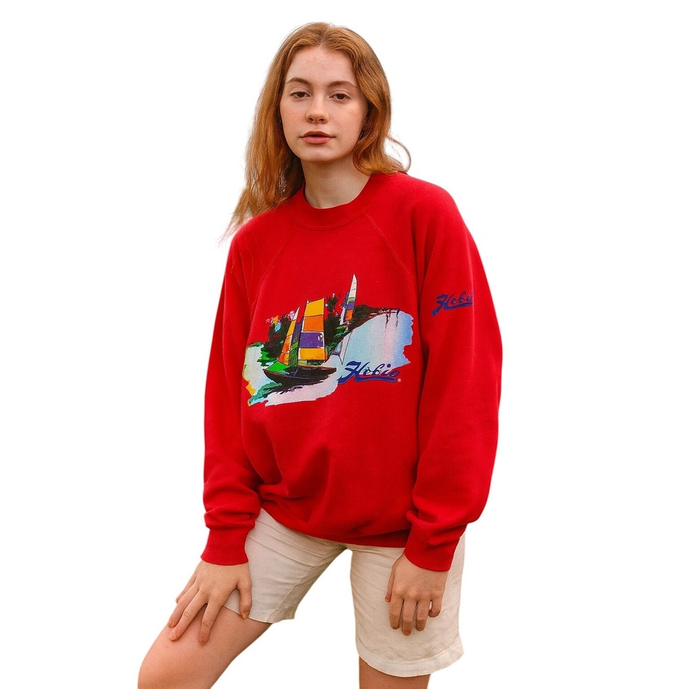 HOBIE x VTG 80's surf‎ graphic crewneck logo sweatshirt in red size XL